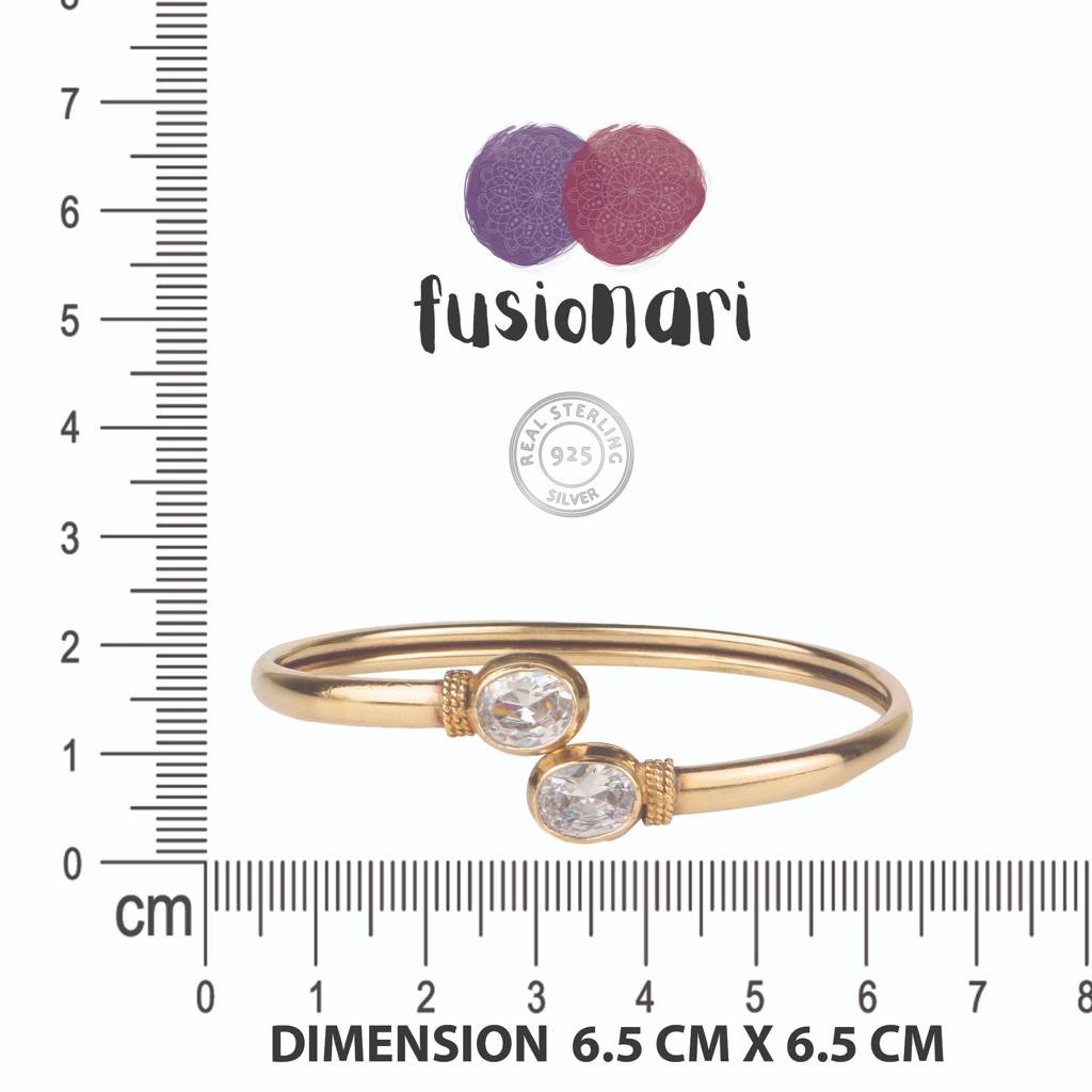 925 Sterling Silver Ad Zircon Bangle | Sparkling Crystal Open Cuff Bracelet | Party & Festive Jewelry : FU-0989