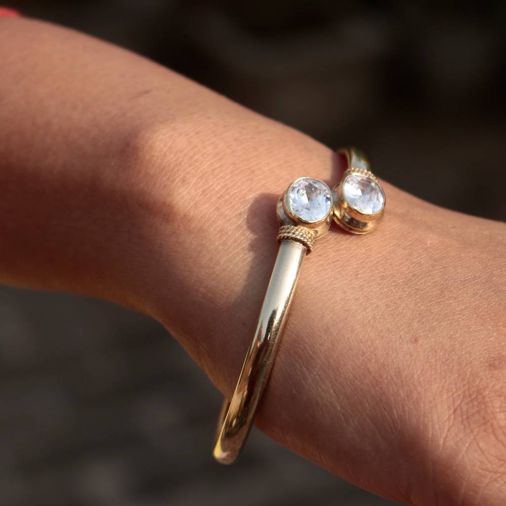 925 Sterling Silver Ad Zircon Bangle | Sparkling Crystal Open Cuff Bracelet | Party & Festive Jewelry : FU-0989