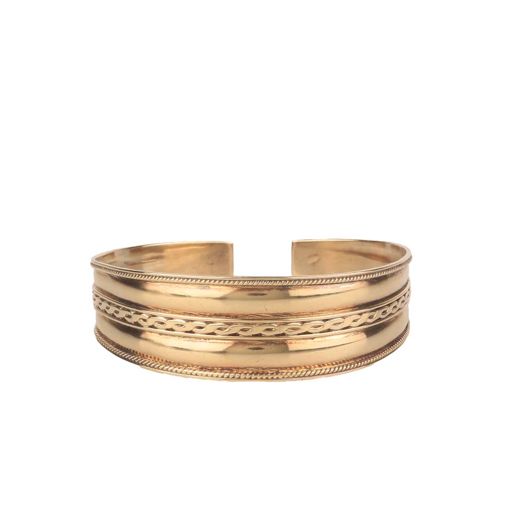 925 Sterling Silver Gold Plated Plain Cuff Bangle | Adjustable Silver Bracelet For Women | Everyday Wear Jewelry : FU-0993