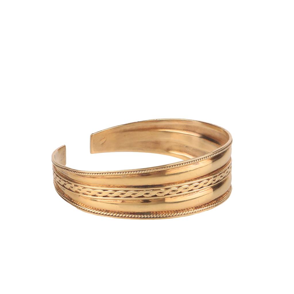 925 Sterling Silver Gold Plated Plain Cuff Bangle | Adjustable Silver Bracelet For Women | Everyday Wear Jewelry : FU-0993