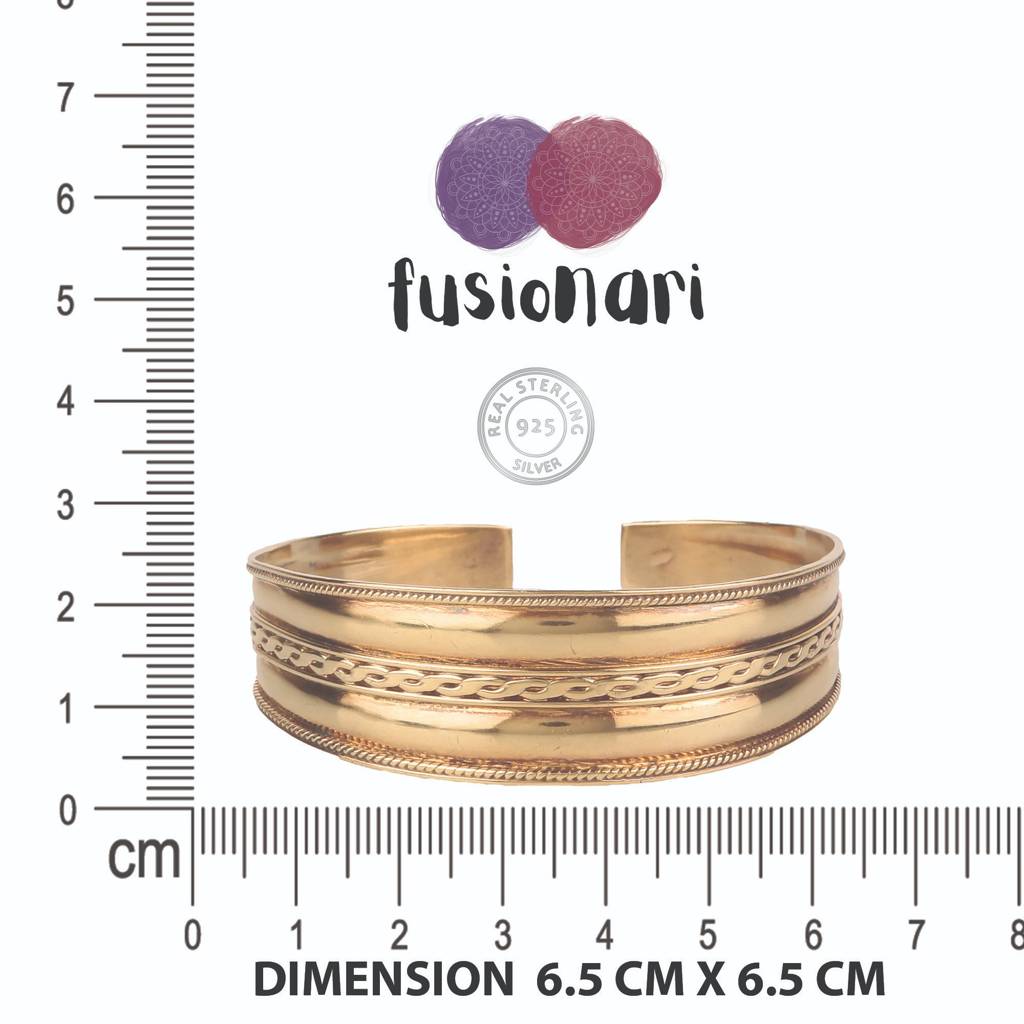 925 Sterling Silver Gold Plated Plain Cuff Bangle | Adjustable Silver Bracelet For Women | Everyday Wear Jewelry : FU-0993