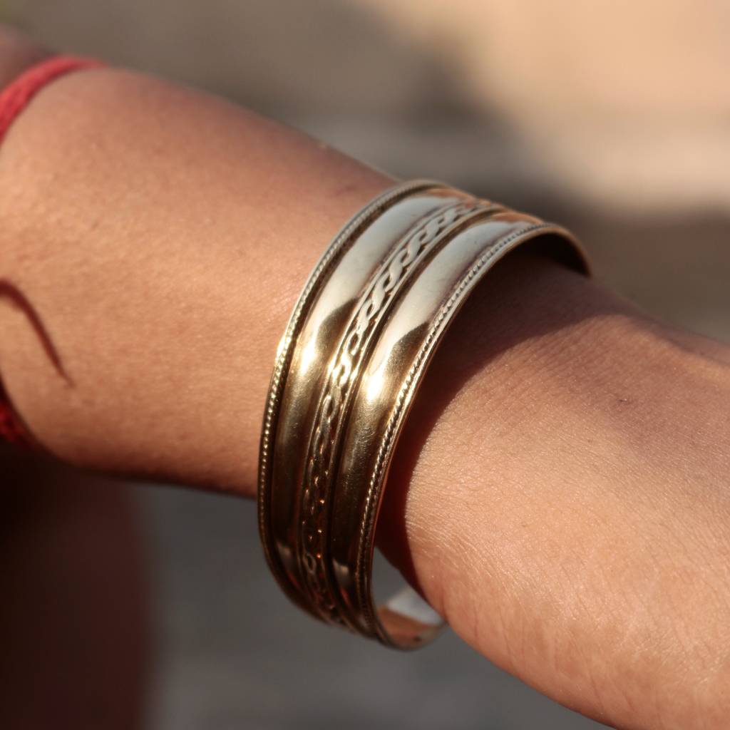 925 Sterling Silver Gold Plated Plain Cuff Bangle | Adjustable Silver Bracelet For Women | Everyday Wear Jewelry : FU-0993