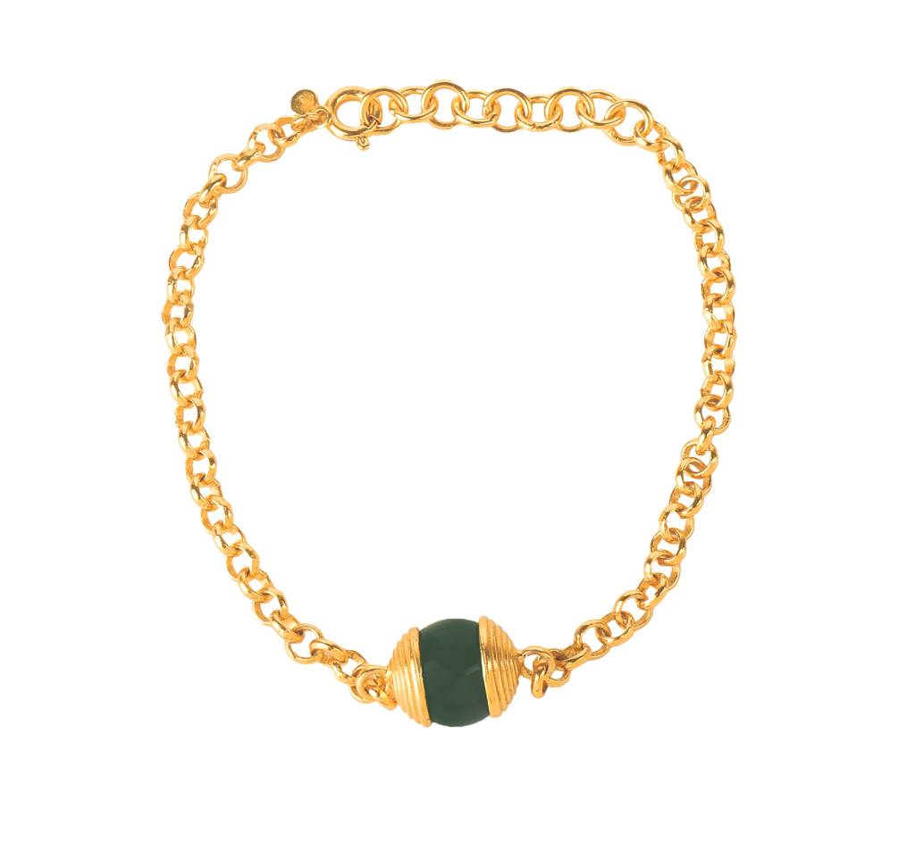 925 Sterling Silver Gold Plated Green Onyx Bangle For Women | Deep Green Gemstone Bracelet | Stylish Everyday Jewelry : FU-0998