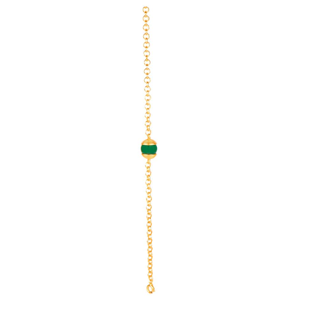 925 Sterling Silver Gold Plated Green Onyx Bangle For Women | Deep Green Gemstone Bracelet | Stylish Everyday Jewelry : FU-0998