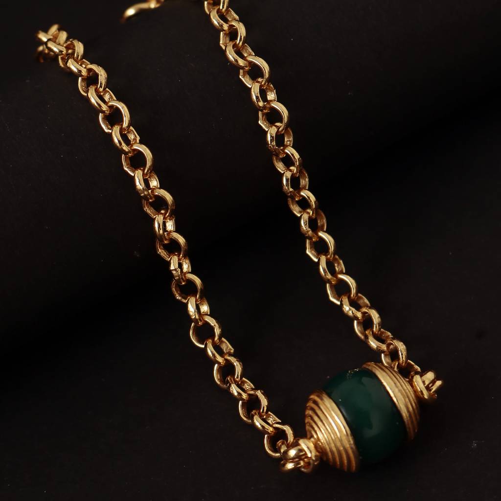 925 Sterling Silver Gold Plated Green Onyx Bangle For Women | Deep Green Gemstone Bracelet | Stylish Everyday Jewelry : FU-0998
