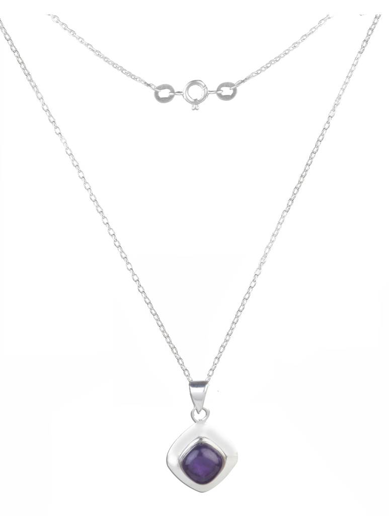 925 Sterling Silver Amethyst Pendant With Chain For - Women | Gemstone Pendant | Handmade Silver Jewelry | Elegant : FU-1125-C