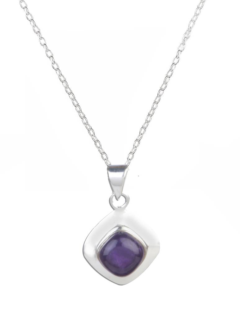 925 Sterling Silver Amethyst Pendant With Chain For - Women | Gemstone Pendant | Handmade Silver Jewelry | Elegant : FU-1125-C