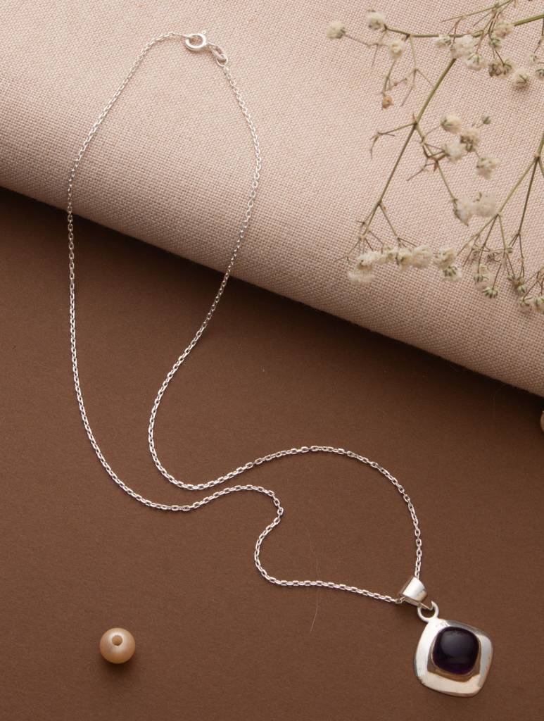 925 Sterling Silver Amethyst Pendant With Chain For - Women | Gemstone Pendant | Handmade Silver Jewelry | Elegant : FU-1125-C