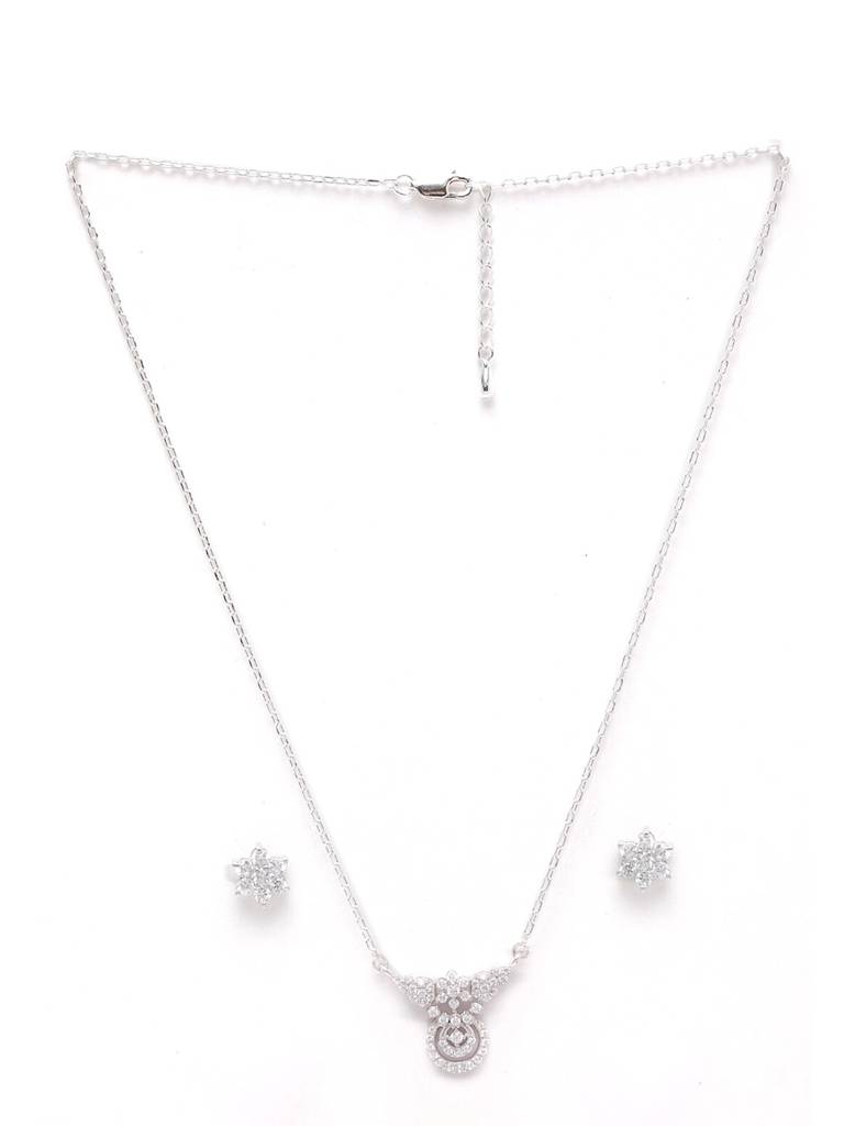 925 Sterling Silver Rhodium Plated Aria Pendant Earring Necklace Set With Chain Gift For Women And Girls : CSWZMP63ME52_SCH