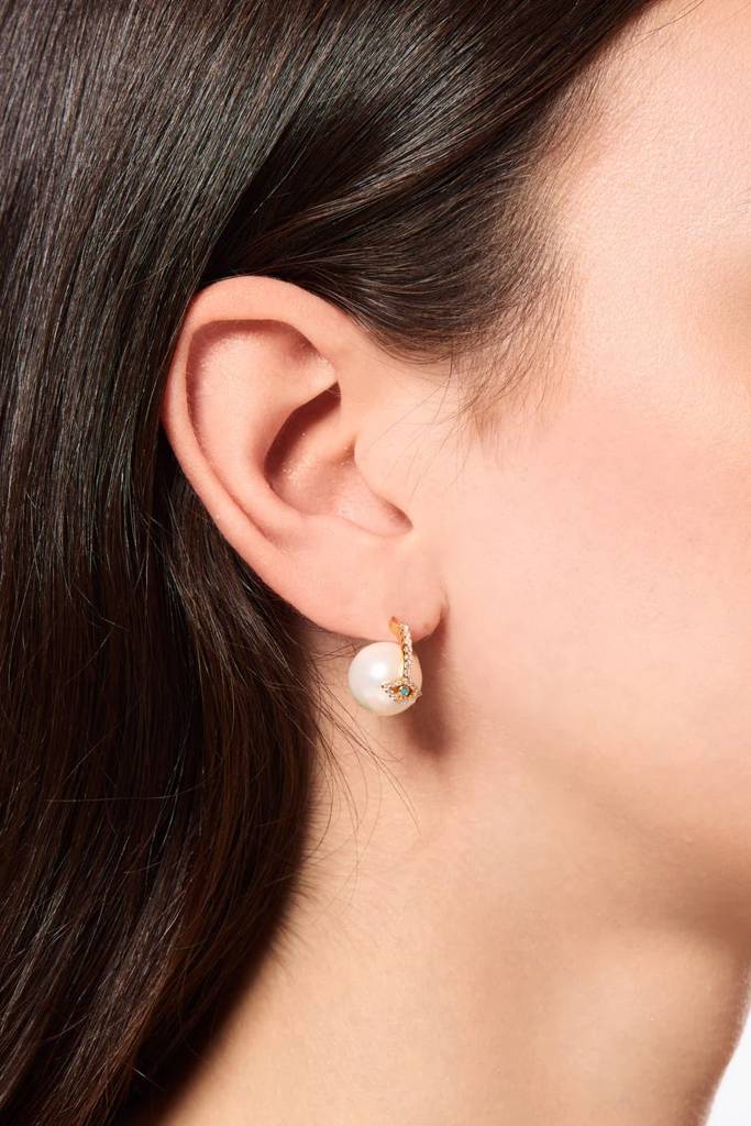 Evil Eye Pearl Earring : ER-EVL18-YG-WHT