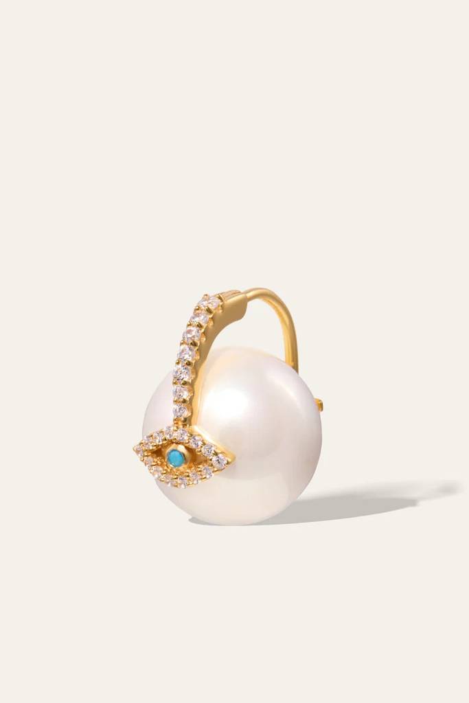 Evil Eye Pearl Earring : ER-EVL18-YG-WHT