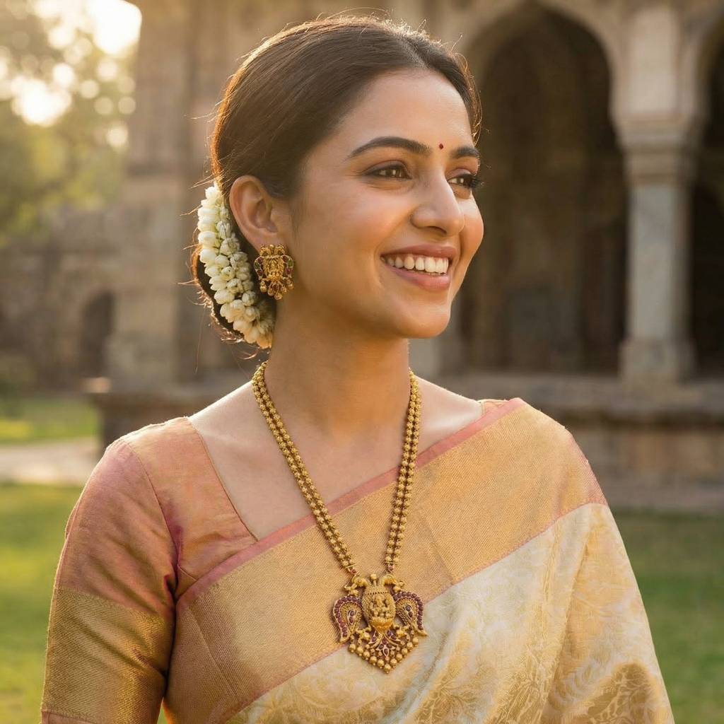 Gandaberunda Temple Necklace Set – Antique South Indian Design : T-44