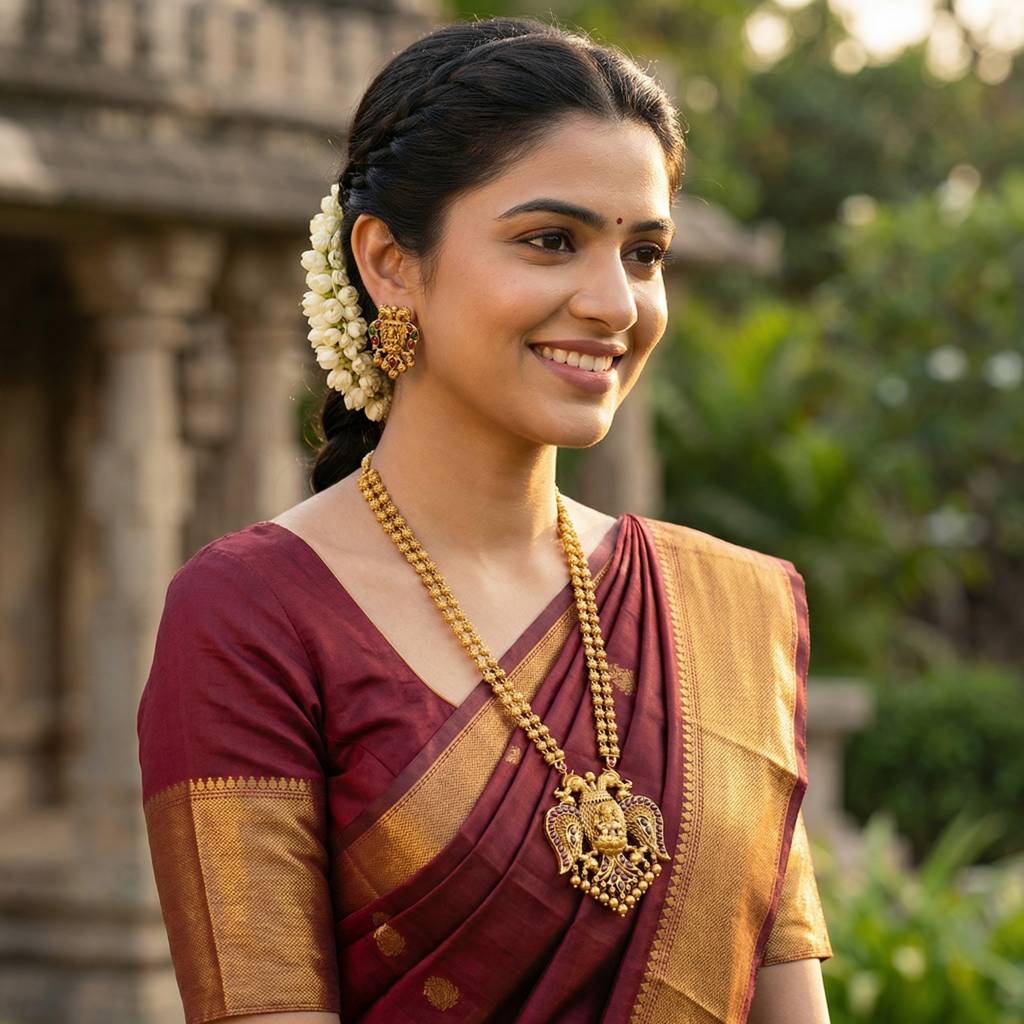 Gandaberunda Temple Necklace Set – Antique South Indian Design : T-44