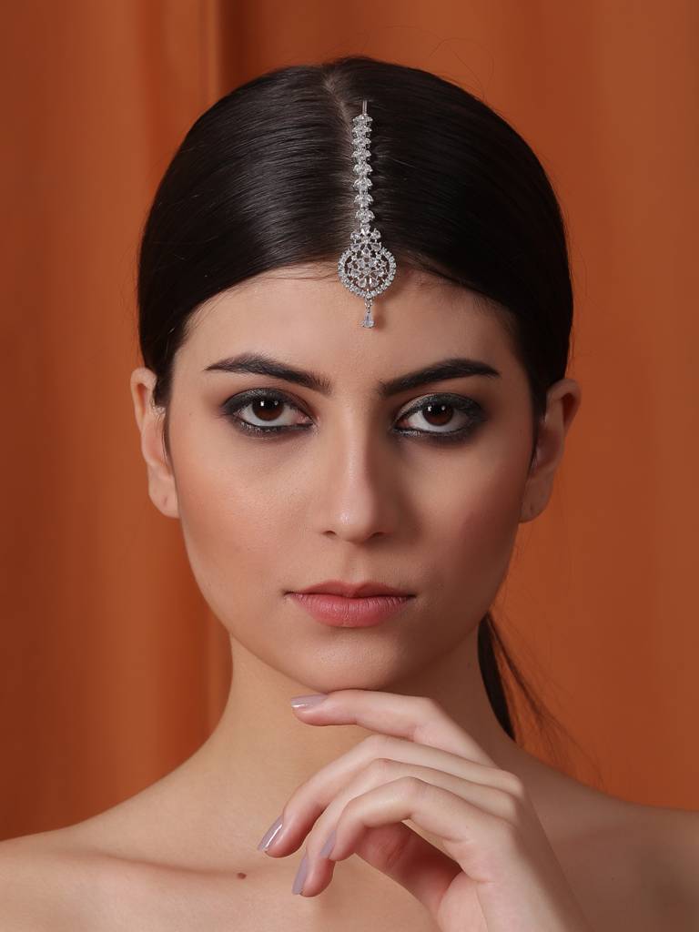 Ad & Cz Maangtikka Â Perfect For Weddings & Parties : ADMT01Silver