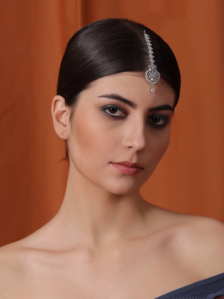 Ad & Cz Maangtikka Â Perfect For Weddings & Parties : ADMT01Silver