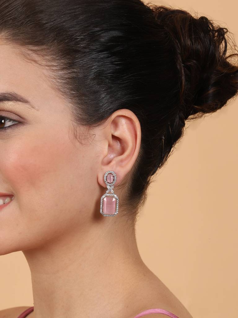 Sparkling Diamond Crystal Stud Earrings : ADEarrings9PastelPink
