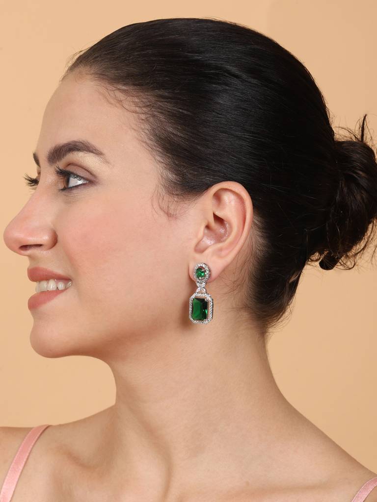 Sparkling Diamond Crystal Stud Earrings : ADEarrings9Green