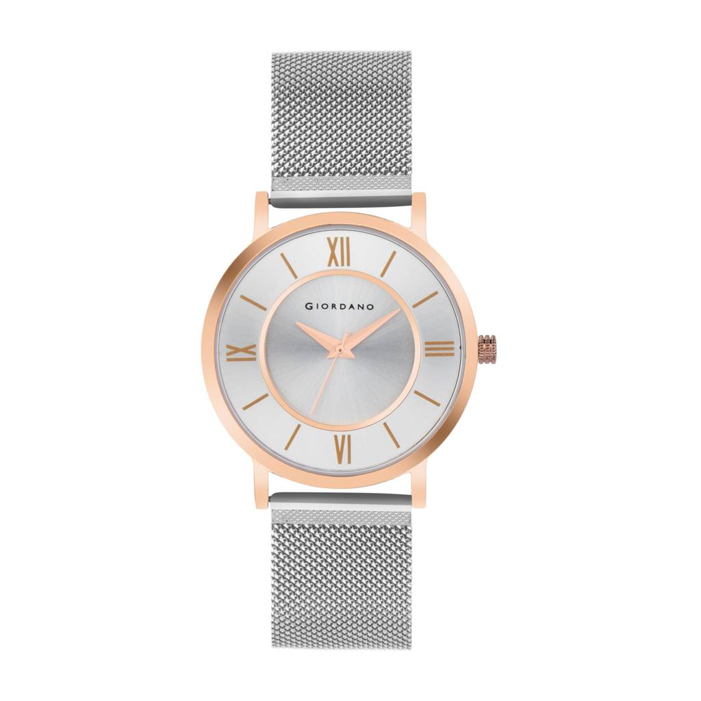 Analog Stylish Watch For Couple With Stylish Dial With Roman Indicess And Mesh Metal Strap : GD-1172-SETA-77