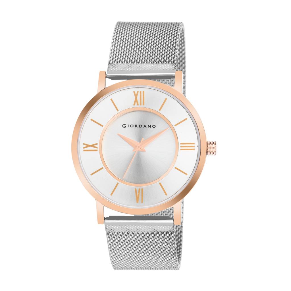 Analog Stylish Watch For Couple With Stylish Dial With Roman Indicess And Mesh Metal Strap : GD-1172-SETA-77