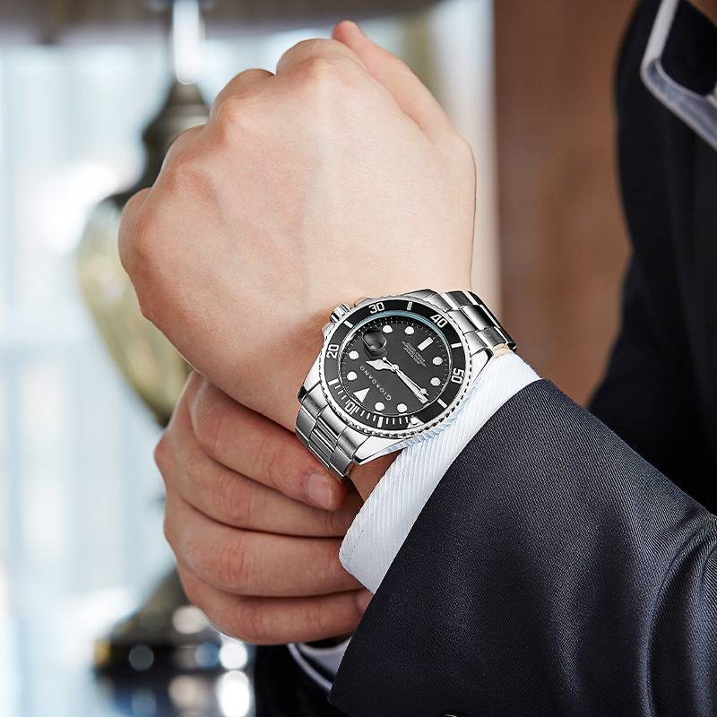 Analog Wrist Watch For Men Stylish Metal Strap With Water Resistant 3 Hand Mechanism Watch : GD-50006-11