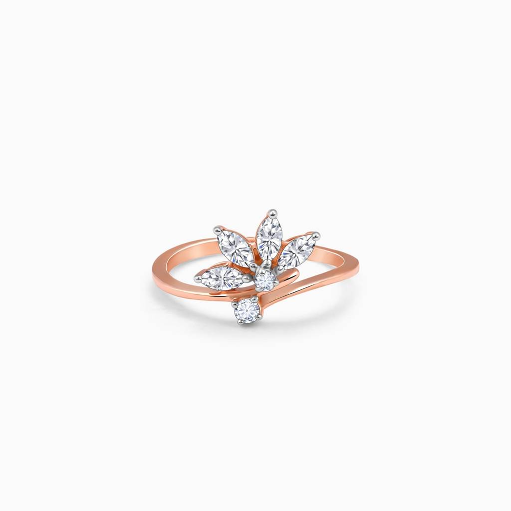 14K Rose Gold Floral Glam Lab Grown Diamond Ring|With Certificate Of Authenticity & Bis-Hallmarked Gold Jewellery : GDLBBR072