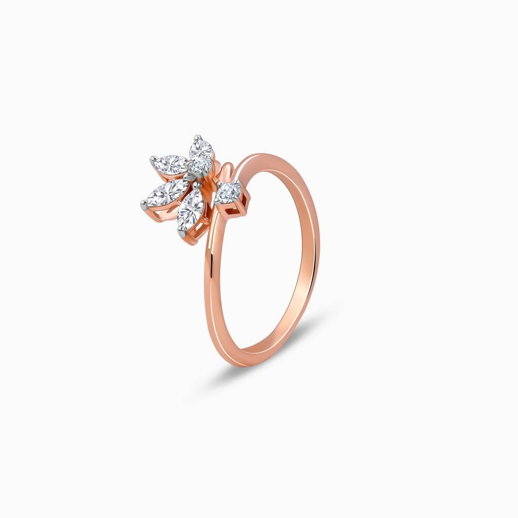 14K Rose Gold Floral Glam Lab Grown Diamond Ring|With Certificate Of Authenticity & Bis-Hallmarked Gold Jewellery : GDLBBR072