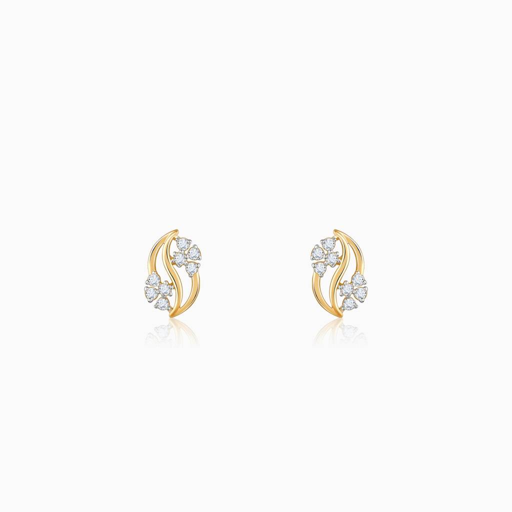 9K Gold Flower Wave Lab Grown Diamond Earrings|With Certificate Of Authenticity & Bis-Hallmarked Gold Jewellery : GDLER01371