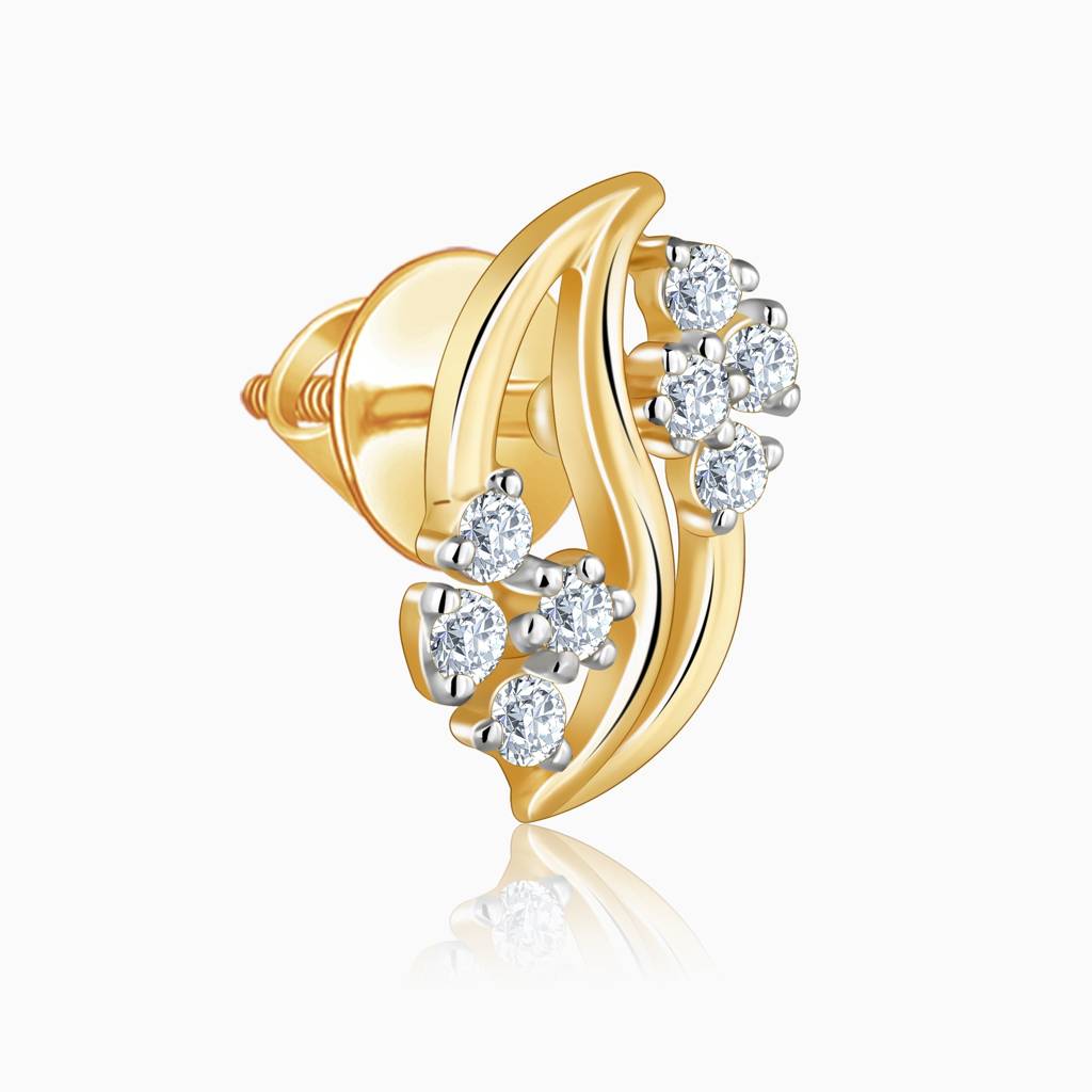 9K Gold Flower Wave Lab Grown Diamond Earrings|With Certificate Of Authenticity & Bis-Hallmarked Gold Jewellery : GDLER01371