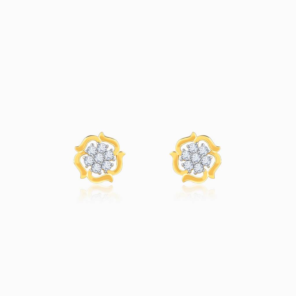 14K Gold Wavy Flower Diamond Earrings|With Certificate Of Authenticity & Bis-Hallmarked Gold Jewellery : GDLER045