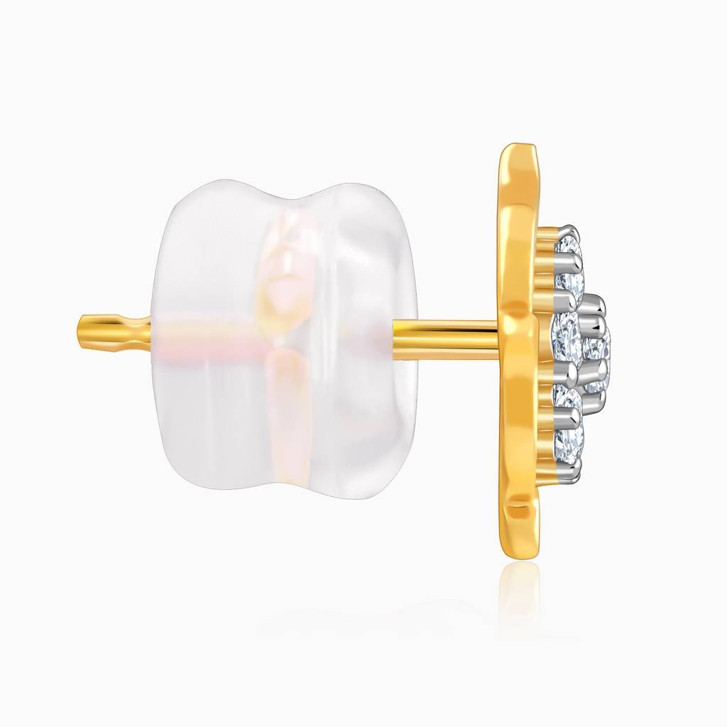 14K Gold Wavy Flower Diamond Earrings|With Certificate Of Authenticity & Bis-Hallmarked Gold Jewellery : GDLER045