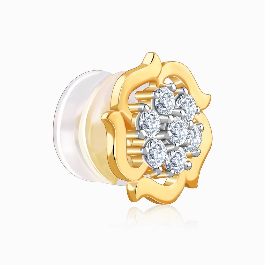 14K Gold Wavy Flower Diamond Earrings|With Certificate Of Authenticity & Bis-Hallmarked Gold Jewellery : GDLER045