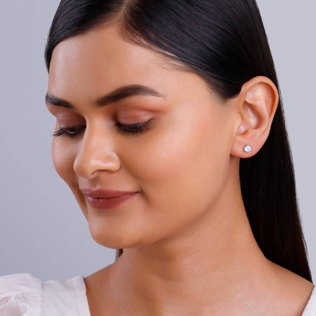 18K White Gold Celestia Solitaire Lab Grown Diamond Earrings|With Certificate Of Authenticity & Bis-Hallmarked Gol : GDLER0586