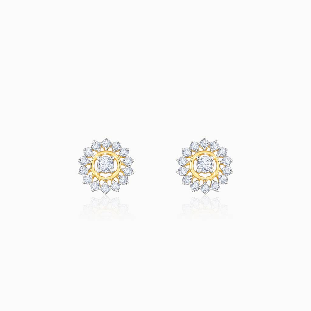 14K Gold Flower Power Lab Grown Diamond Stud Earrings|With Certificate Of Authenticity & Bis-Hallmarked Gold Jewel : GDLER0846