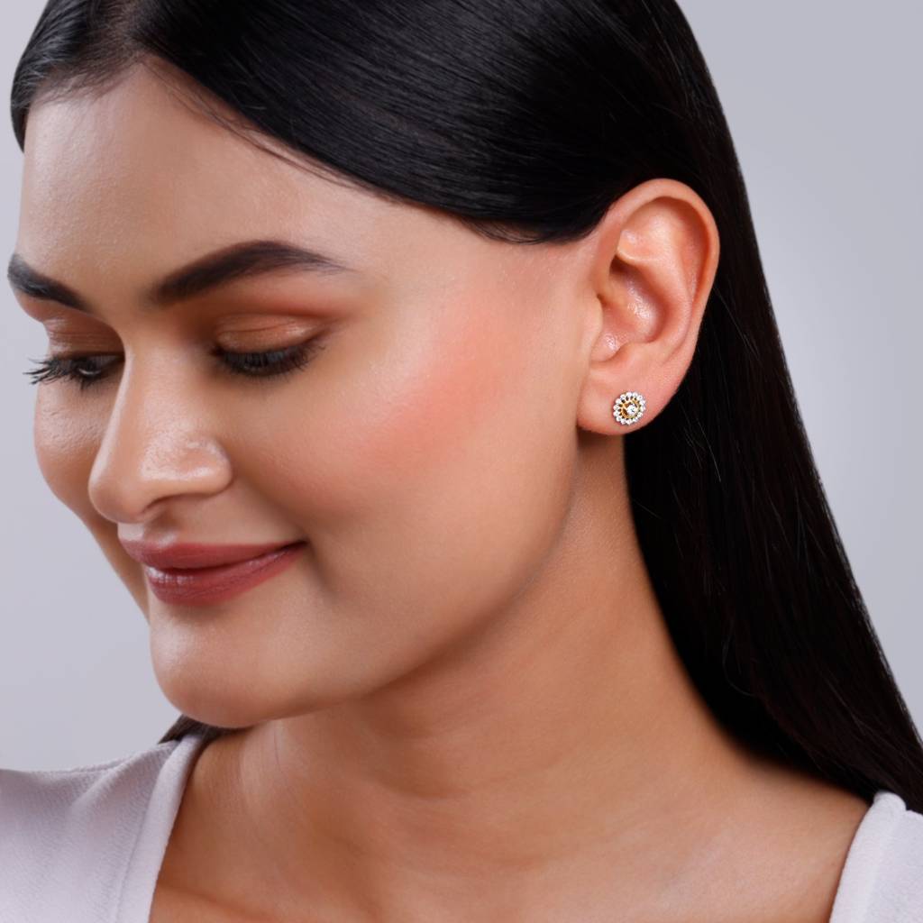 14K Gold Flower Power Lab Grown Diamond Stud Earrings|With Certificate Of Authenticity & Bis-Hallmarked Gold Jewel : GDLER0846