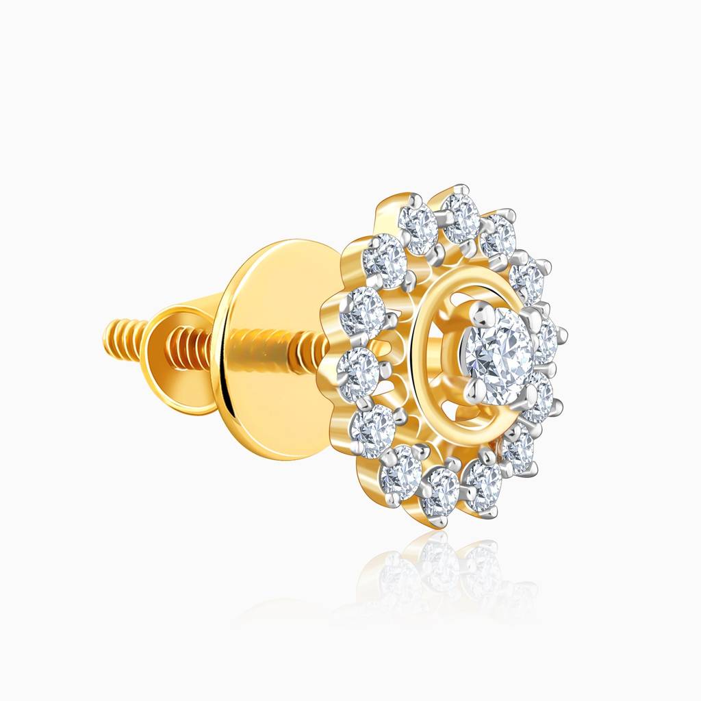 14K Gold Flower Power Lab Grown Diamond Stud Earrings|With Certificate Of Authenticity & Bis-Hallmarked Gold Jewel : GDLER0846