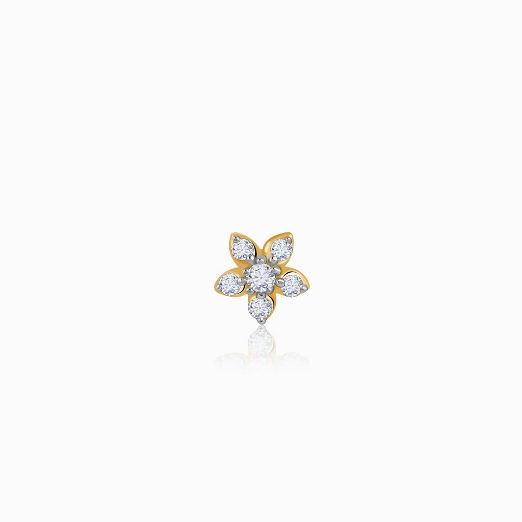 14K Gold Floral Charm Lab Grown Diamond Nosepin|With Certificate Of Authenticity & Bis-Hallmarked Gold Jewellery : GDLNP0110
