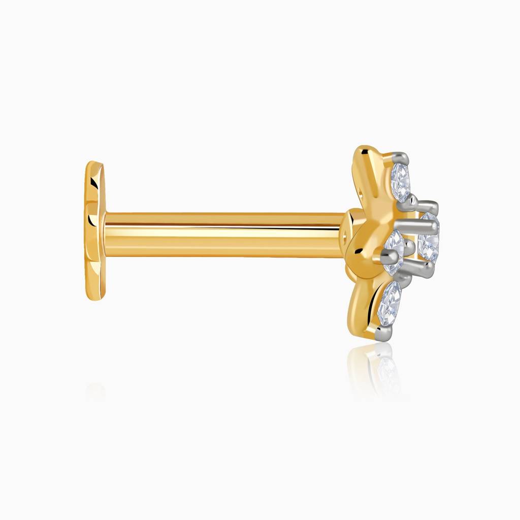 14K Gold Floral Charm Lab Grown Diamond Nosepin|With Certificate Of Authenticity & Bis-Hallmarked Gold Jewellery : GDLNP0110