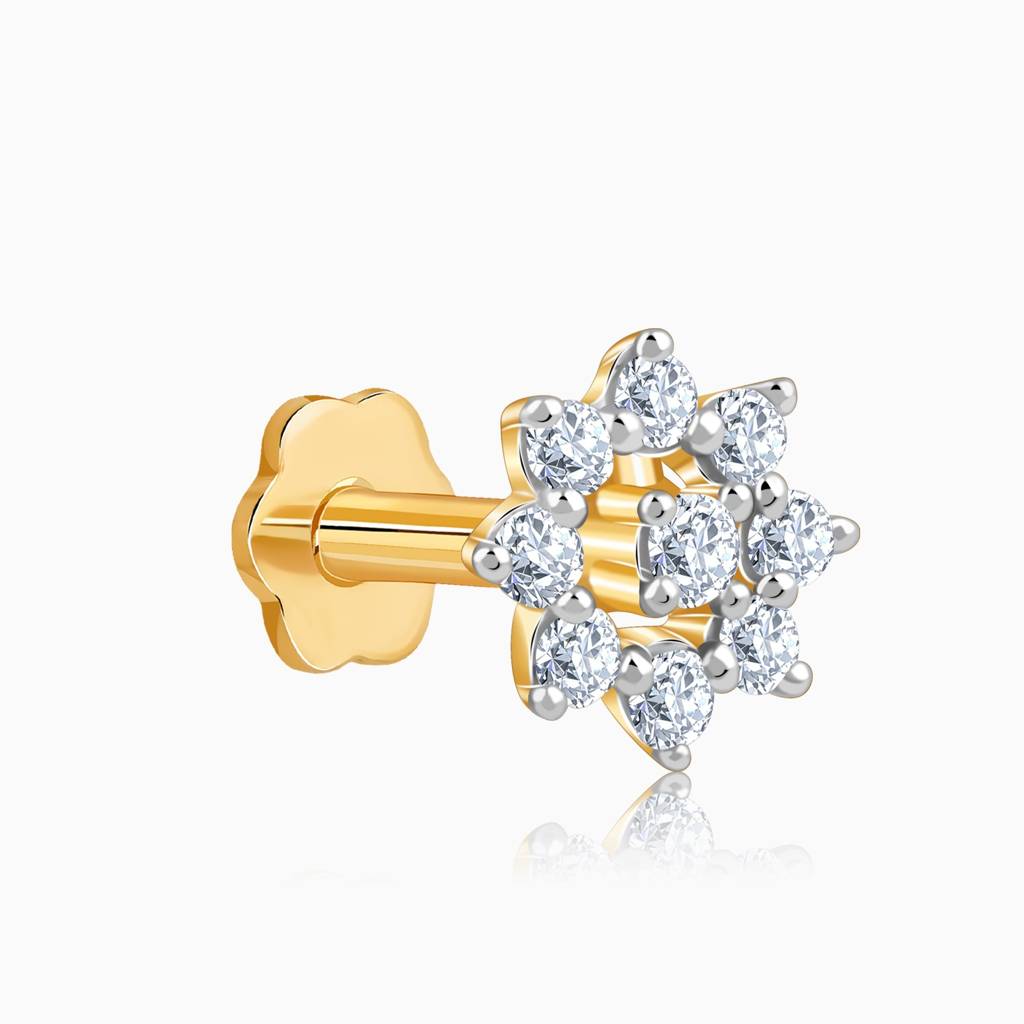 14K Gold Stardust Lab Grown Diamond Nose Pin|With Certificate Of Authenticity & Bis-Hallmarked Gold Jewellery : GDLNP0114