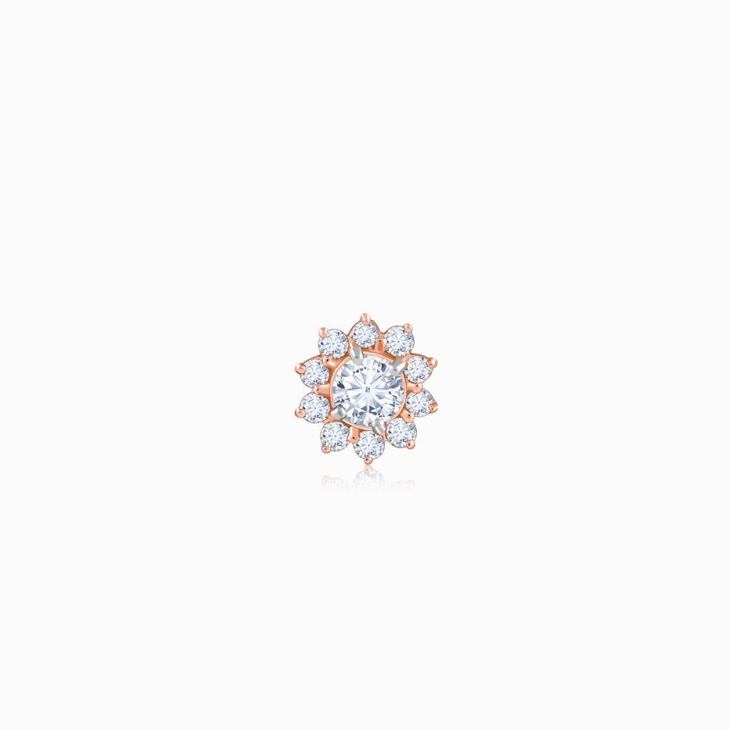 18K Rose Gold Sunstar Lab Grown Diamond Nose Pin|With Certificate Of Authenticity & Bis-Hallmarked Gold Jewellery : GDLNP0118
