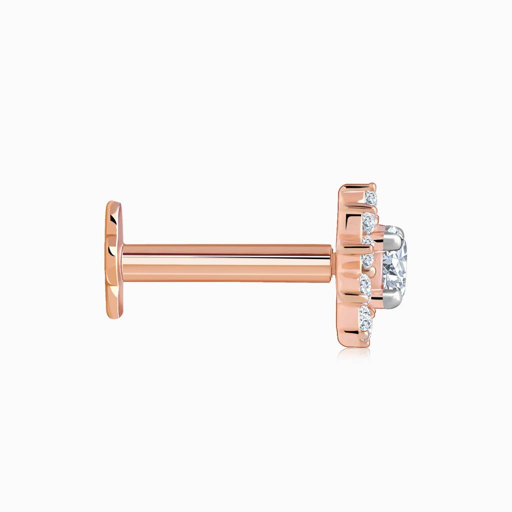 18K Rose Gold Sunstar Lab Grown Diamond Nose Pin|With Certificate Of Authenticity & Bis-Hallmarked Gold Jewellery : GDLNP0118