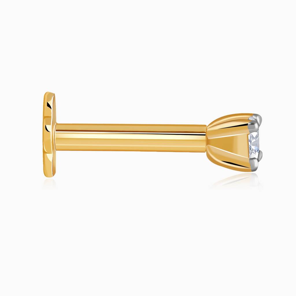 18K Gold Grace Solitaire Lab Grown Diamond Nosepin|With Certificate Of Authenticity & Bis-Hallmarked Gold Jewellery : GDLNP0120