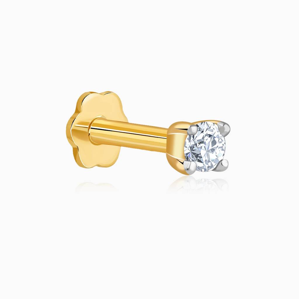18K Gold Grace Solitaire Lab Grown Diamond Nosepin|With Certificate Of Authenticity & Bis-Hallmarked Gold Jewellery : GDLNP0120