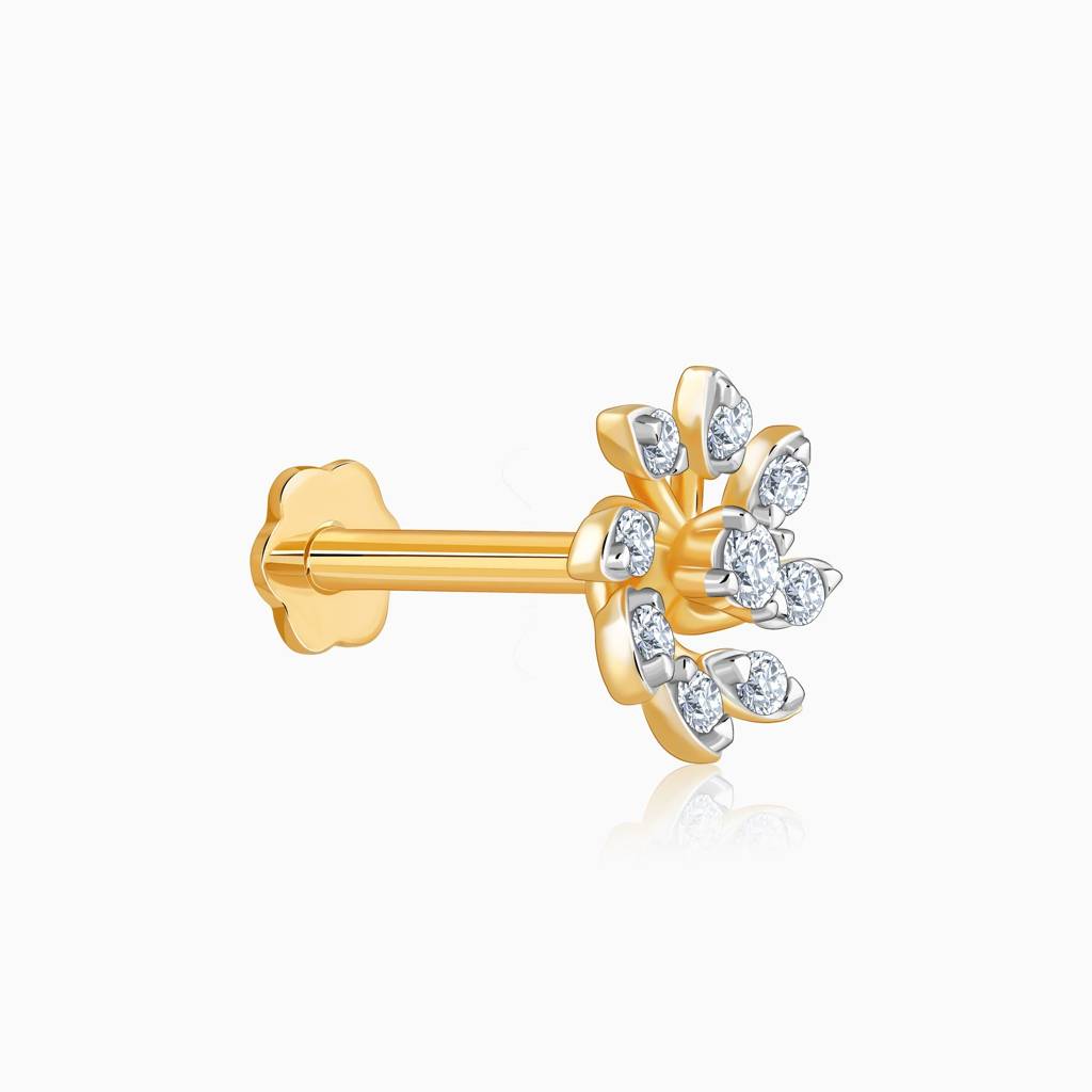 18K Gold Petal Twirl Lab Grown Diamond Nosepin|With Certificate Of Authenticity & Bis-Hallmarked Gold Jewellery : GDLNP0121