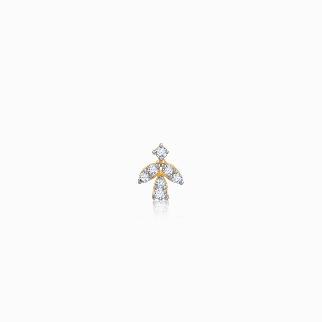 18K Gold Lushleaf Lab Grown Diamond Nose Pin|With Certificate Of Authenticity & Bis-Hallmarked Gold Jewellery : GDLNP0122