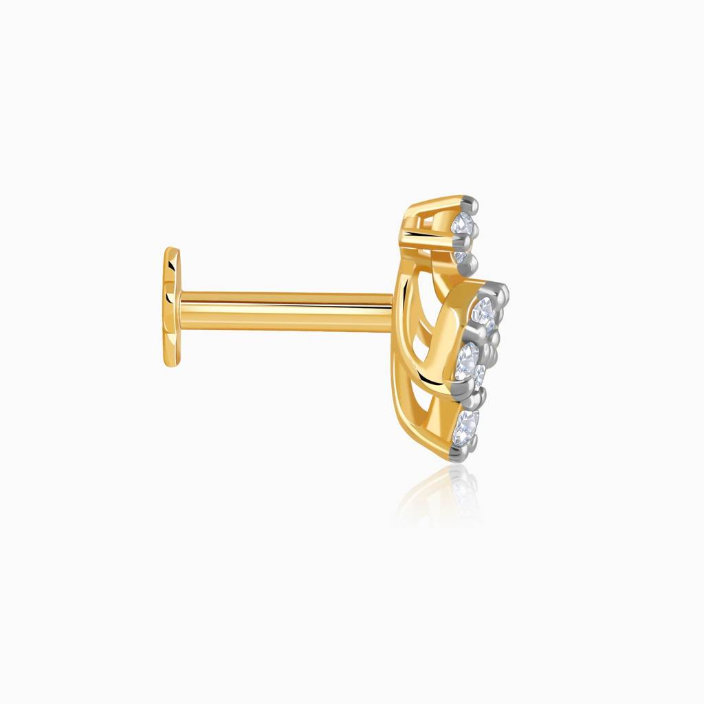 18K Gold Lushleaf Lab Grown Diamond Nose Pin|With Certificate Of Authenticity & Bis-Hallmarked Gold Jewellery : GDLNP0122