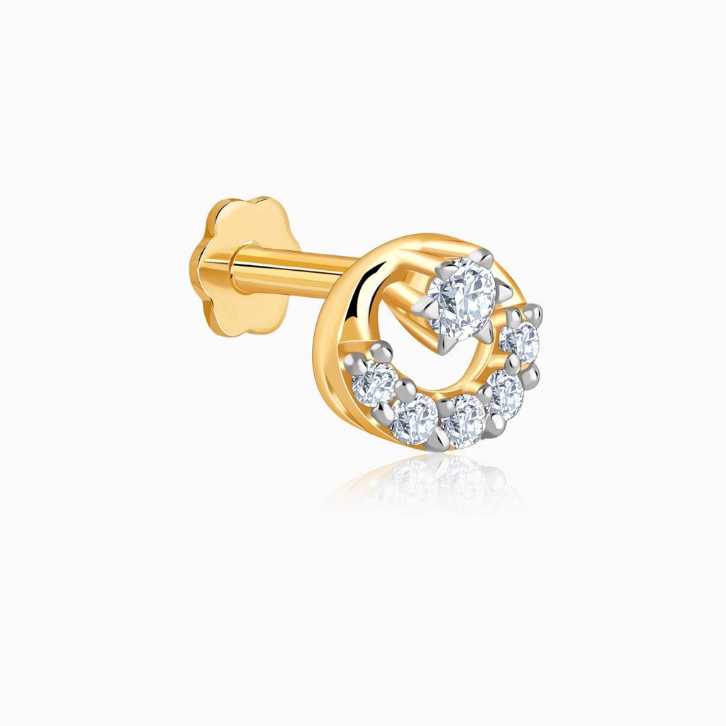 18K Gold Circle Of Light Lab Grown Diamond Nosepin|With Certificate Of Authenticity & Bis-Hallmarked Gold Jewellery : GDLNP0123