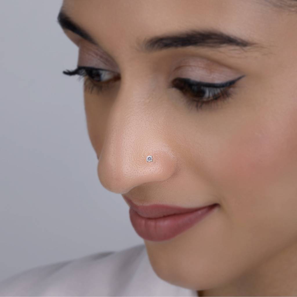 18K Rose Gold Minimal Lab Grown Diamond Nose Pin|With Certificate Of Authenticity & Bis-Hallmarked Gold Jewellery : GDLNP0149