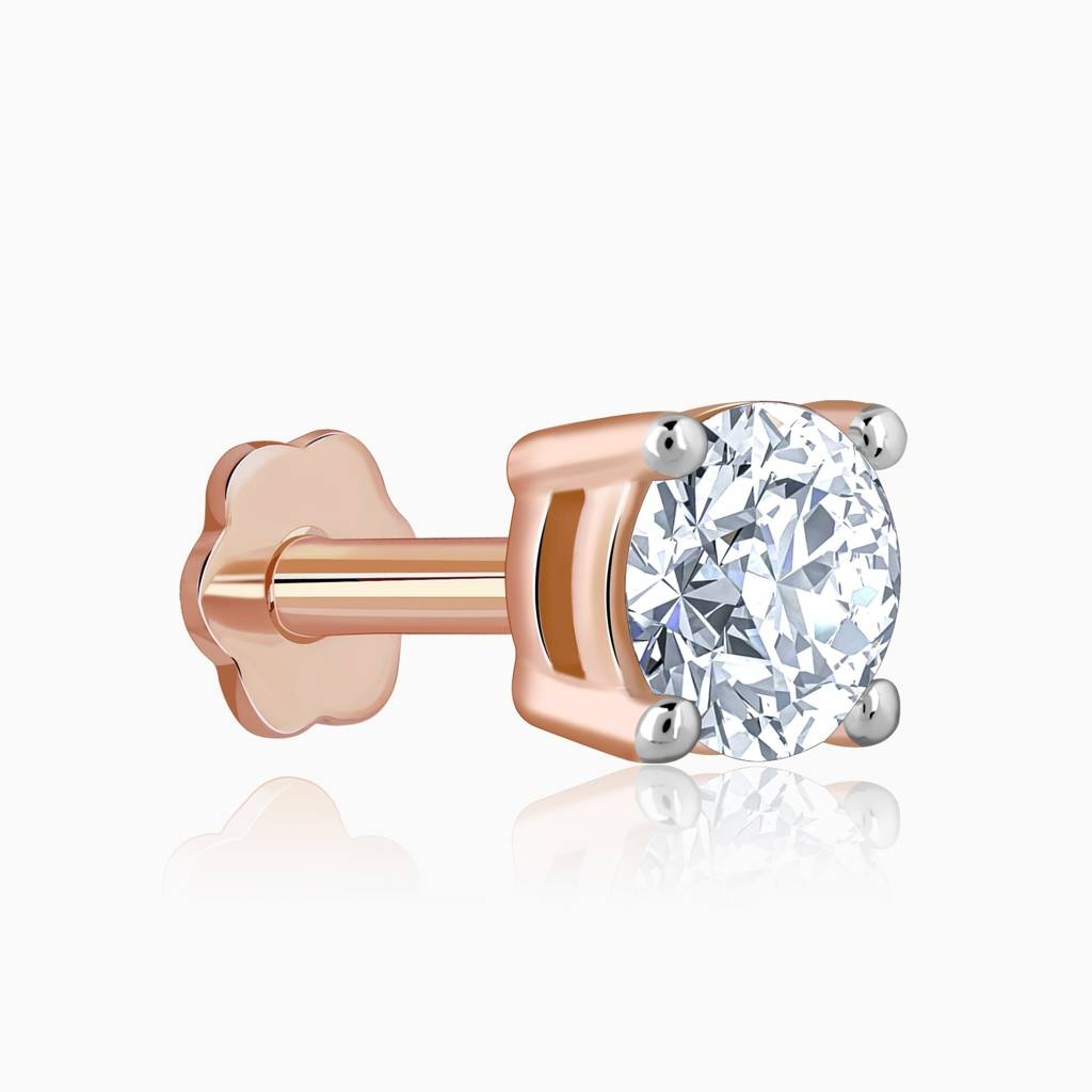 18K Rose Gold Minimal Lab Grown Diamond Nose Pin|With Certificate Of Authenticity & Bis-Hallmarked Gold Jewellery : GDLNP0149