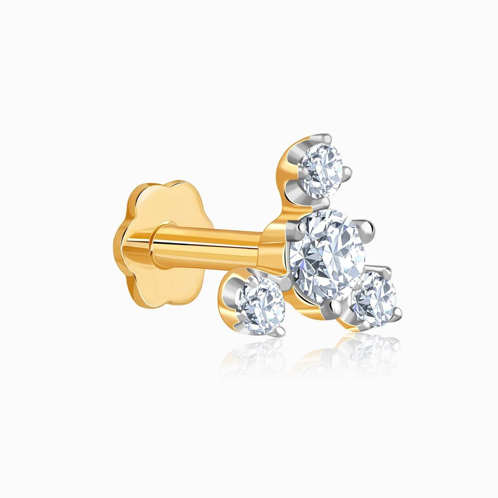 18K Gold Starlit Lab Grown Diamond Nosepin|With Certificate Of Authenticity & Bis-Hallmarked Gold Jewellery : GDLNP0156