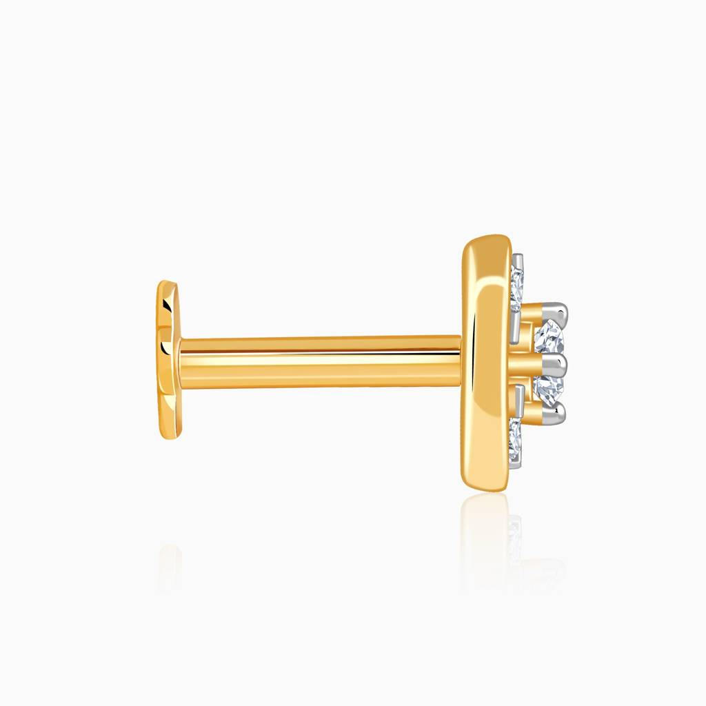 18K Gold Quartet Glow Lab Grown Diamond Nose Pin|With Certificate Of Authenticity & Bis-Hallmarked Gold Jewellery : GDLNP0157